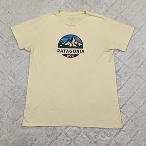 Patagonia Shirt Mens L Yellow Resin Fitz Roy Scope Tee Organic Cotton Retro Slim